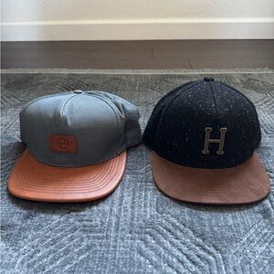 Lot of 2 HUF Gray and Black Baseball Caps with Brown Brims SnapBack OSFM